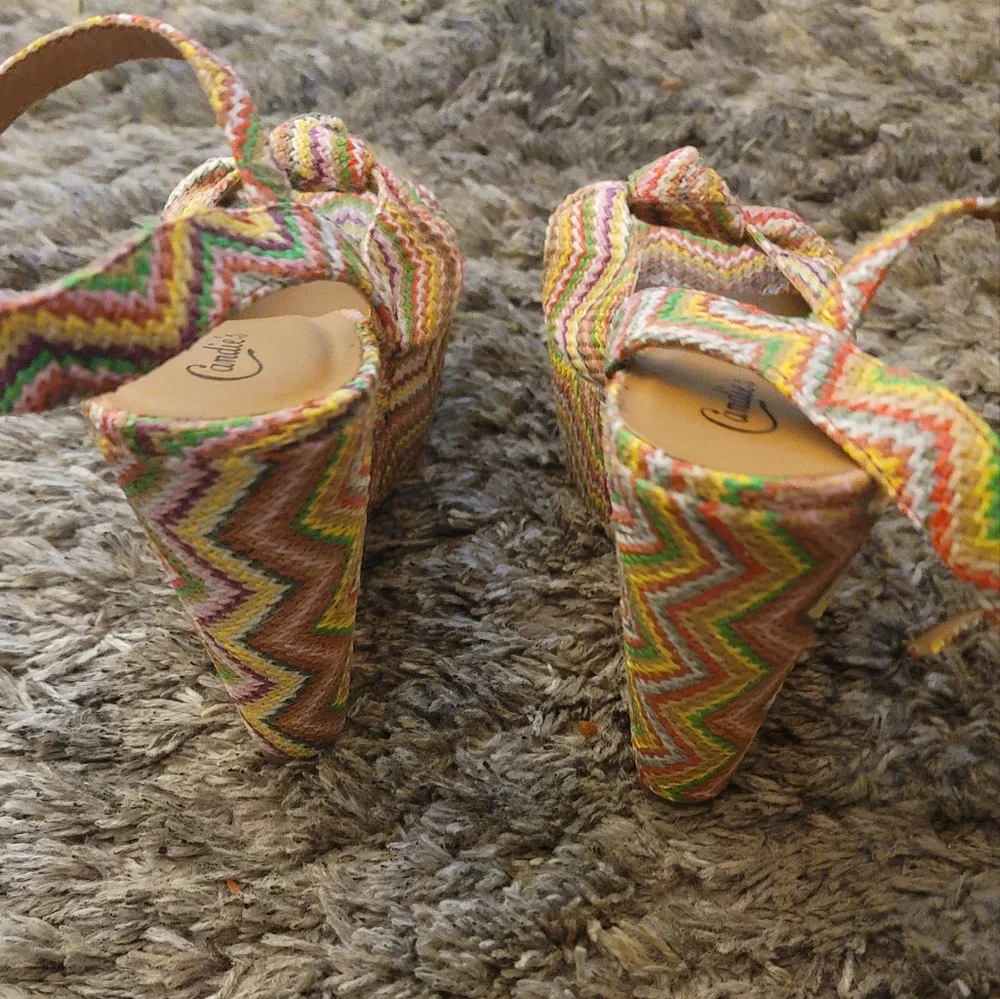 Candies Green Yellow Lainey Multicolor Platform Espadrille Platform Wedges 9.5 - Picture 7 of 10